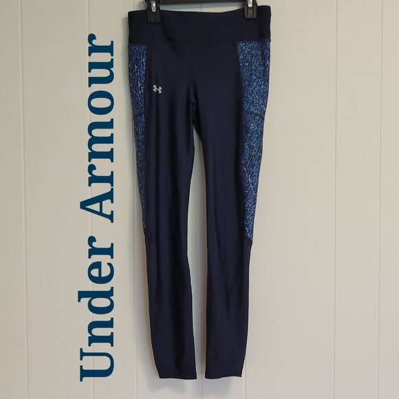 Under Armour blue mesh bottom capri logo leggings Sz: S - Picture 4 of 6